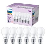 Mehrfachpackung 6x Philips Glühbirne LED E27 Birne Matt 8W 806lm - 827 Extra Warmweiß